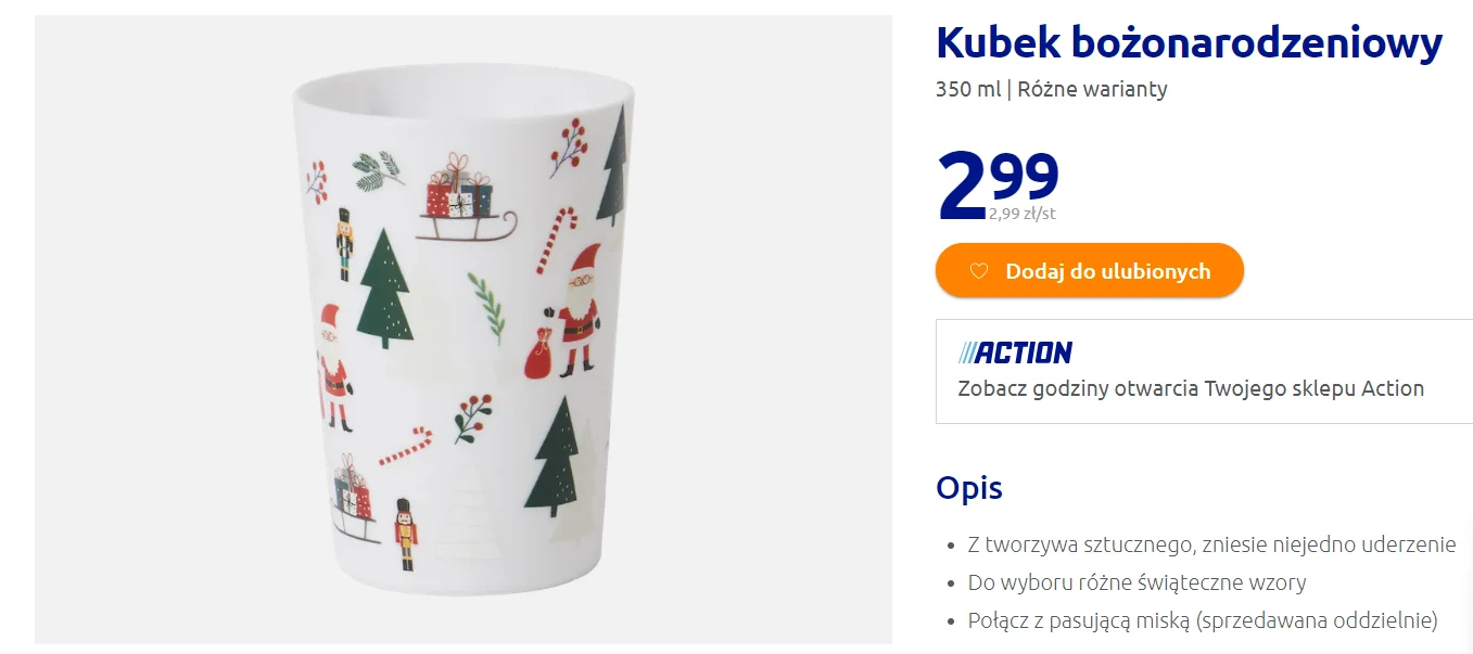 Kubek bożonarodzeniowy z Action kosztuje tylko 2,99 zł. 