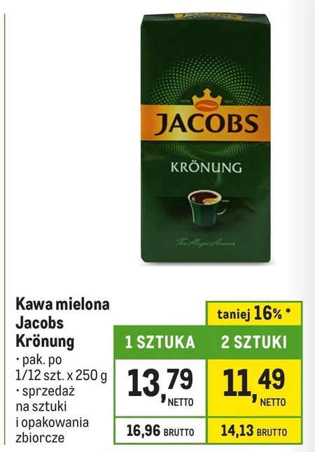 Jacobs Krönung Decaff Kawa bezkofeinowa mielona 250 g