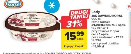 Bracia Koral Jak dawniej Lody śmietanka & wiśnia 900 ml