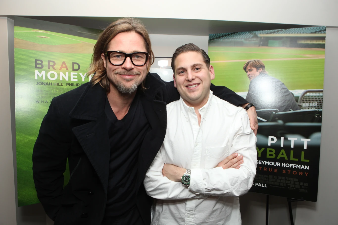 Brad Pitt i Jonah Hill podczas promocji filmu "Moneyball"