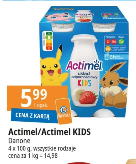 Actimel Kids Napój jogurtowy o smaku truskawkowo-bananowym 400 g (4 x 100 g)
