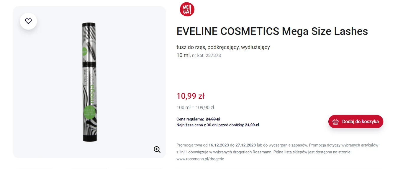 Eveline Cosmetics Mega Size Lashes na promocji w Rossmannie