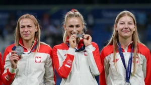 Małgorzata Kołdej, Tamara Czumer-Iwin, i Julia Druzgała z medalami igrzysk europejskich