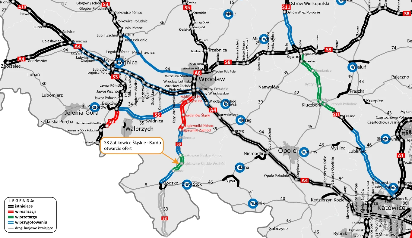 Budowa drogi S8 na południe od Wrocławia