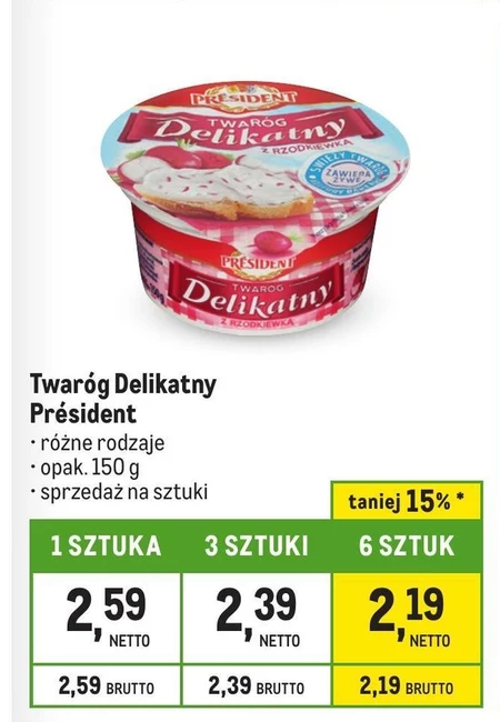 Président Twaróg Delikatny z rzodkiewką 150 g