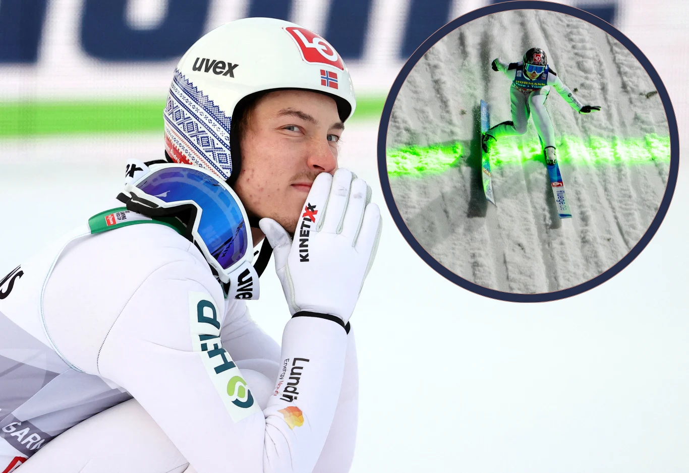 Skoki narciarskie: Turniej Czterech Skoczni. Na zdjęciu norwescy skoczkowie Johann Andre Forfang oraz Marius Lindvik