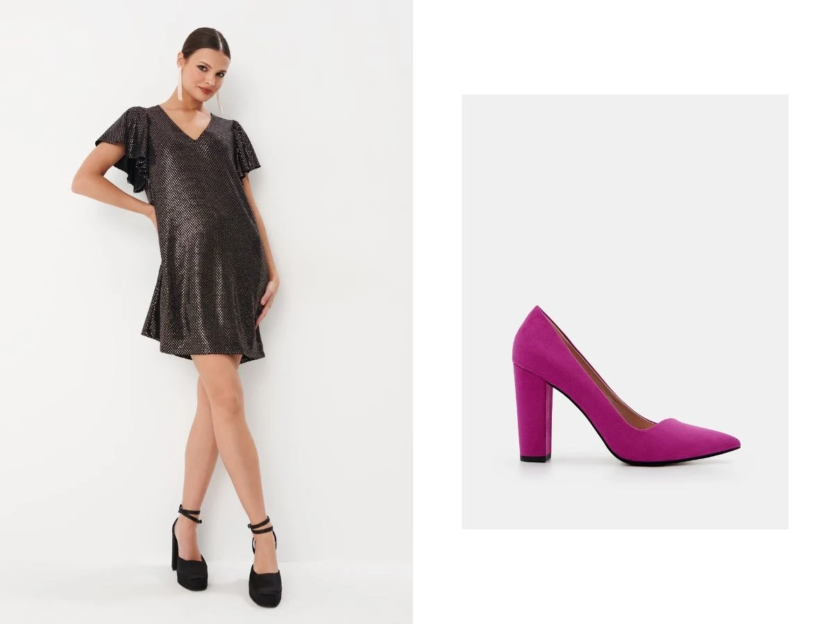 Odważne kolory butów pasują do stonowanych sukienek