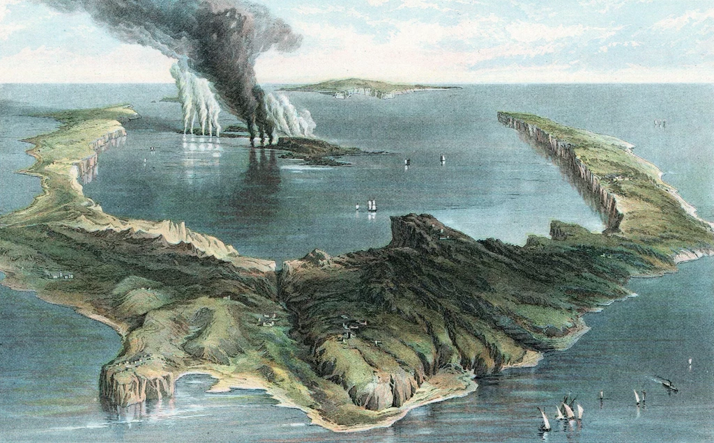Erupcja wulkanu koło Santorini w 1866 r.