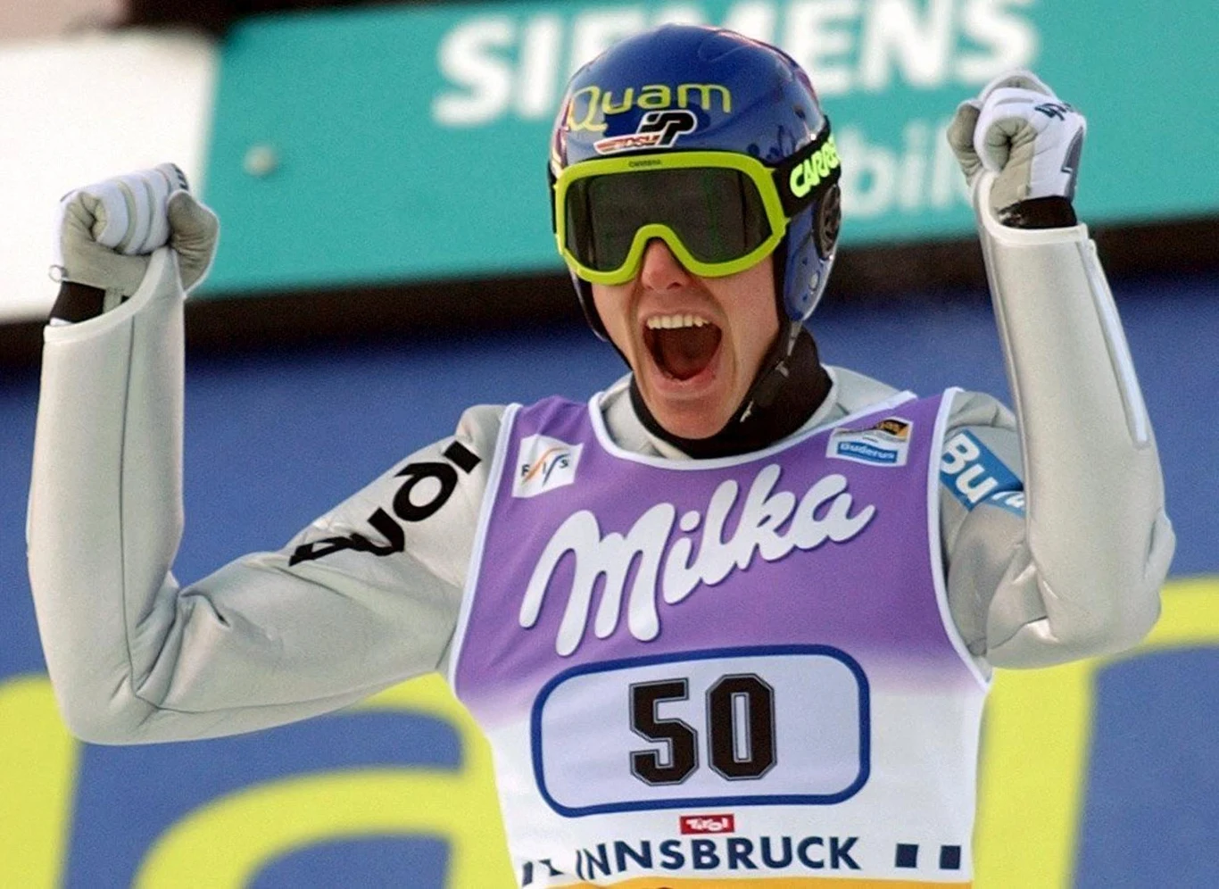 Sven Hannawald po wielkim triumfie w Innsbrucku. Tam zdeklasował Adama Małysza