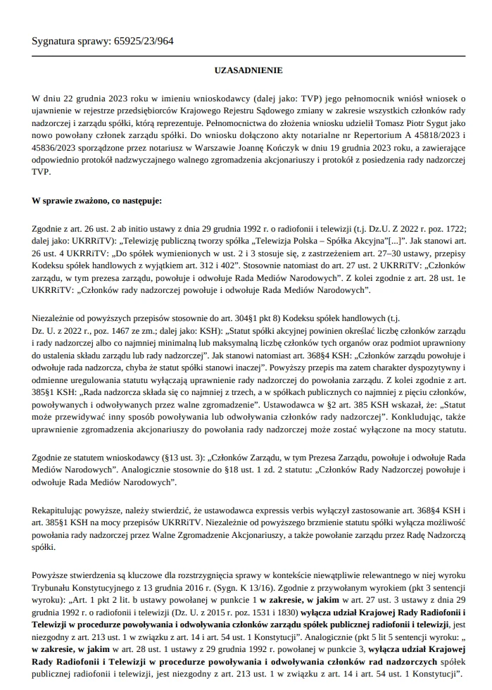 Uzasadnienie decyzji o oddaleniu wniosku o wpisanie do KRS członków rady nadzorczej powołanych 19 grudnia cz. 1 Uzasadnienie decyzji o oddaleniu wniosku o wpisanie do KRS członków rady nadzorczej powołanych 19 grudnia cz. 1