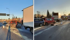 Wypadek trzech samochodów i karetki pogotowia w Łodzi przy. al. Włókniarzy
