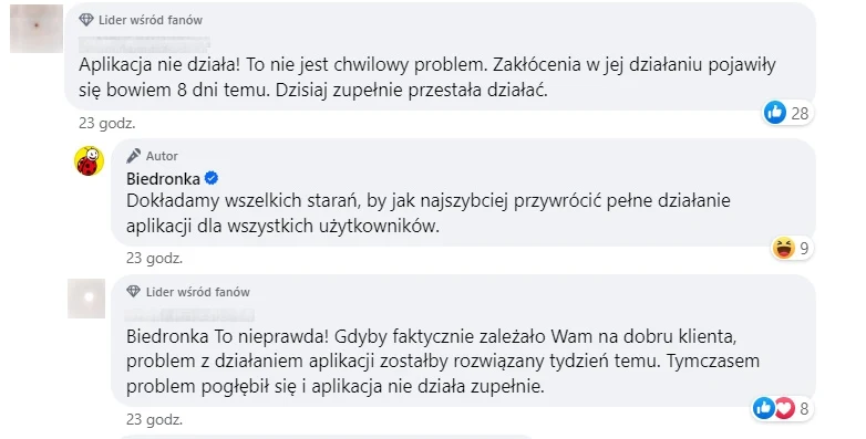 Klienci Biedronki skarżą się na aplikację sklepu
