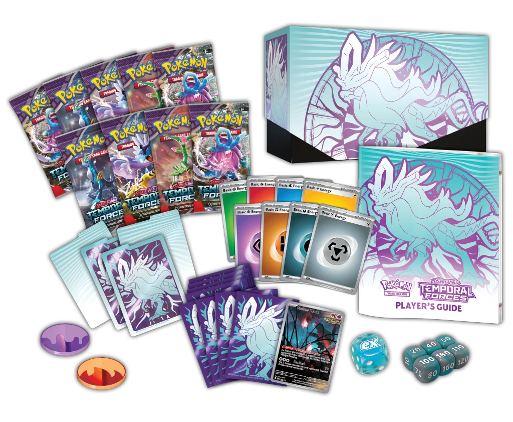 Pokemon TCG Scarlet Violet—Temporal F Trainer Box Iron Leaves Components Pokemon TCG Scarlet Violet—Temporal F Trainer Box Iron Leaves Components