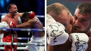 Na fotografii z lewej strony Kubrat Pulew, z prawej strony Manuel Charr