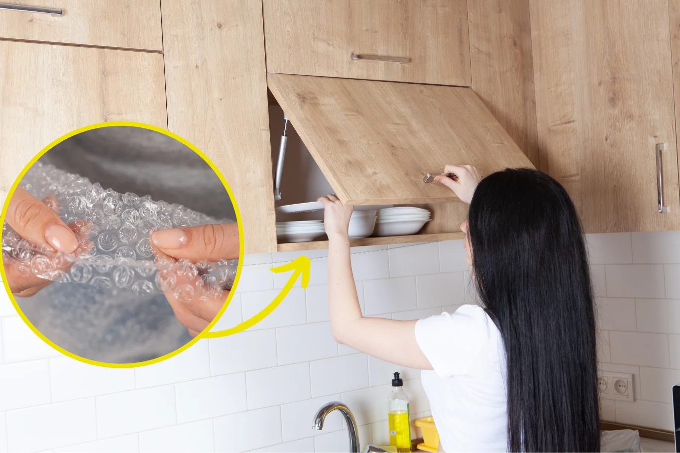 Folia bąbelkowa znajdzie zastosowanie również w szafkach kuchennych. 