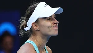 Magda Linette podczas meczu z Caroline Wozniacki na Australian Open