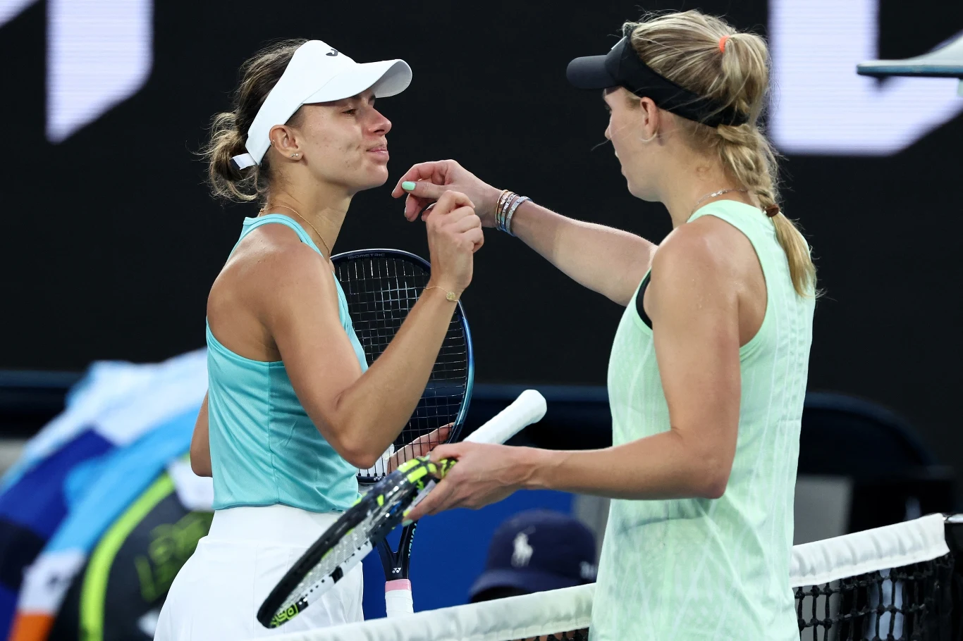 Magda Linette i Caroline Wozniacki, Australian Open 2024