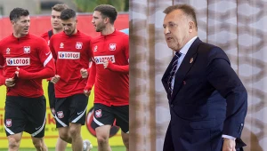 Piłkarze reprezentacji Polski na czele z Robertem Lewandowskim oraz prezes PZPN Cezary Kulesza