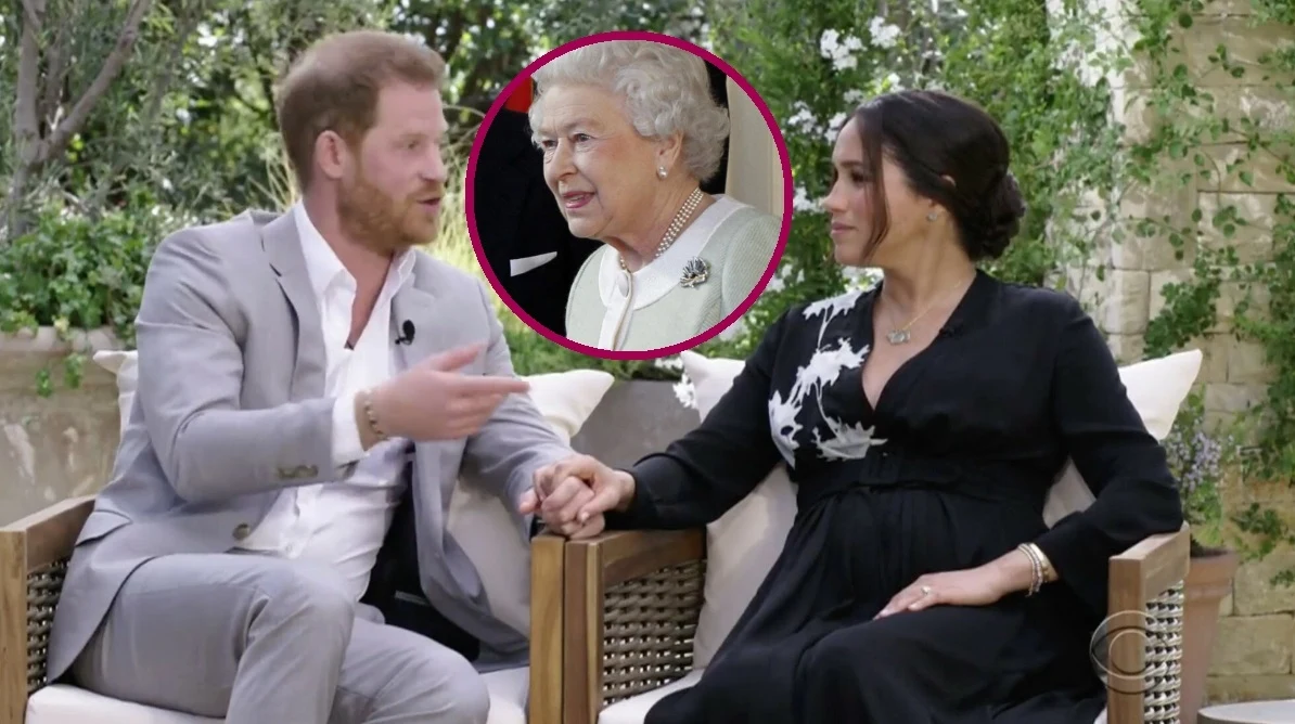 Książę Harry, Meghan Markle i królowa Elżbieta II. Książę Harry, Meghan Markle i królowa Elżbieta II.