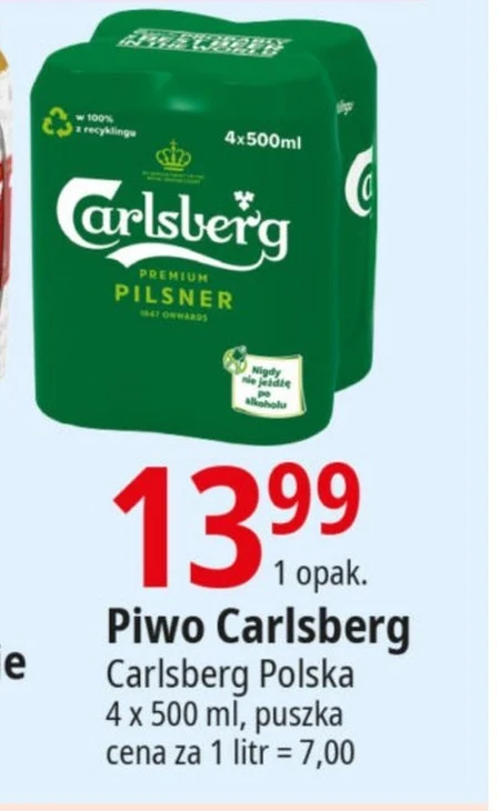 Carlsberg Premium Pilsner Piwo jasne 4 x 500 ml
