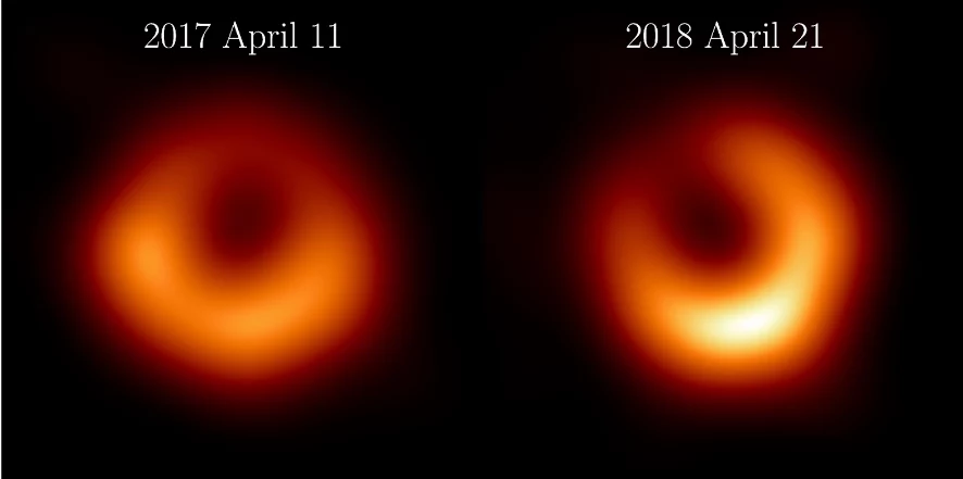 Czarna dziura M87* na zdjęciach z kwietnia 2017 i 2018 r.