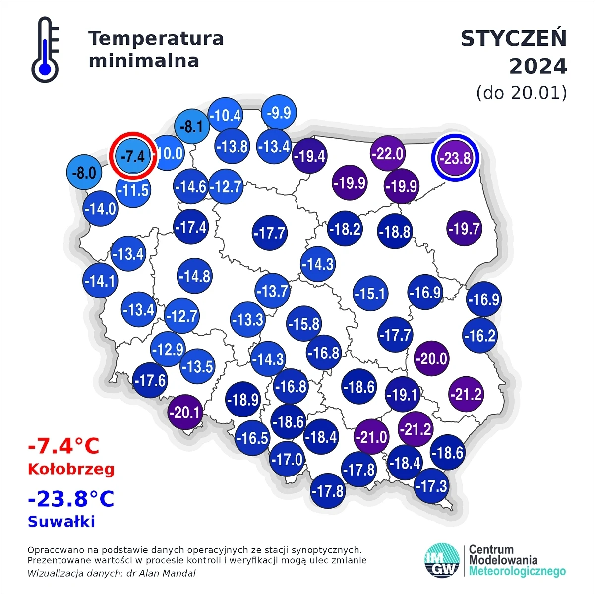 Temperatura minimalna w styczniu (do 20.01)