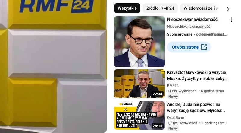 W sekcji Sponsorowane z YouTube'a pojawił się scam, gdzie wykorzystano wizerunek premiera Mateusza Morawieckiego