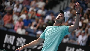 Hubert Hurkacz podczas meczu z Daniiłem Miedwiediewem