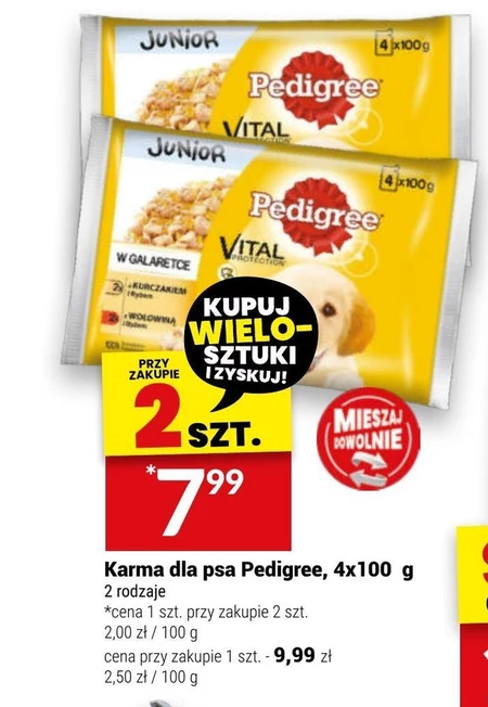 Pedigree Junior Mokra karma dla szczeniąt wybór smaków z ryżem w galaretce 400 g (4 x 100 g)