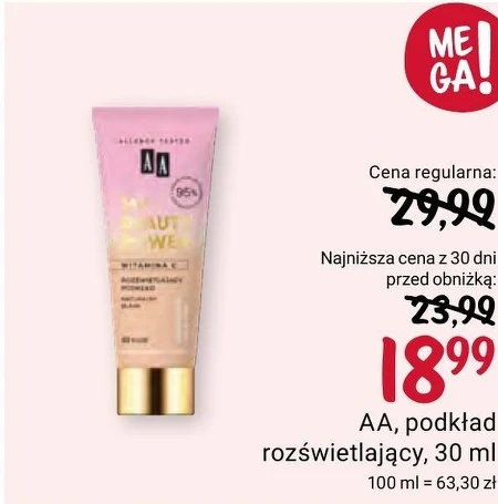 AA My Beauty Power rozświetlający podkład nr 01 Vanilla 30 ml