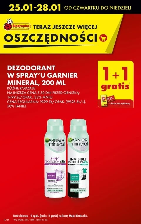Biedronka oferuje dezodoranty Garnier w gratisie!