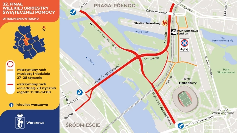 W związku z finałem Wielkiej Orkiestry Świątecznej Pomocy kierowcy muszą być przygotowani na zmiany w organizacji ruchu.
