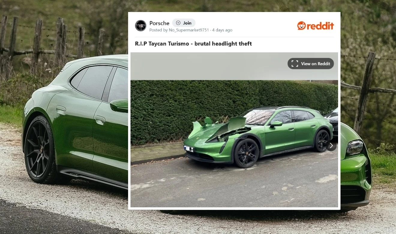 Po spotkaniu ze złodziejami Porsche Taycan wygląda przerażająco.