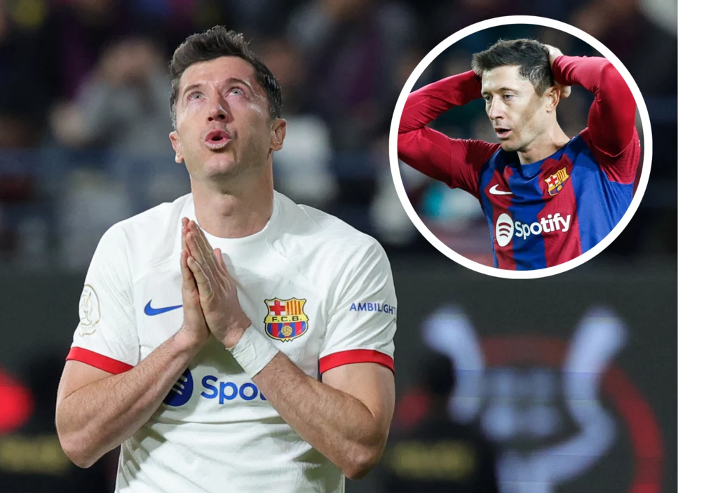 Polski napastnik Robert Lewandowski podczas meczu FC Barcelona Polski napastnik Robert Lewandowski podczas meczu FC Barcelona