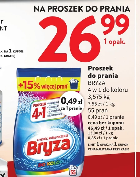 Bryza 4w1 Proszek do prania do koloru 3,575 kg (55 prań)