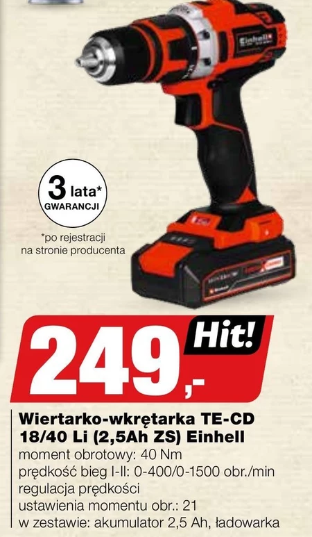 Akumulatorowa wiertarko-wkrętarka Einhell