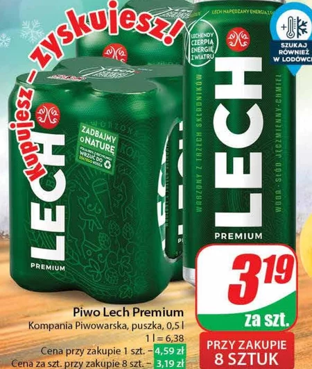 Lech Premium Piwo jasne 2 l (4 x 0,5 l)
