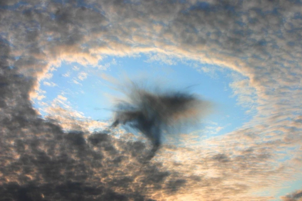 Altocumulus cavum (Ac cav) nad Austrią, Sierpień 2008. Podobne zjawisko zaobserwowano w woj. lubuskim