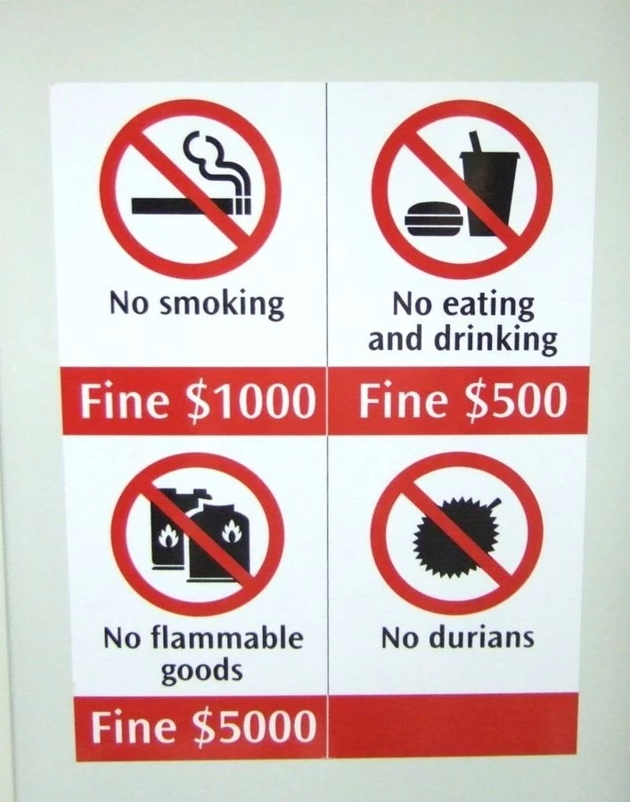 Zakazy wnoszenia durianów obowiązują w wielu miejscach Azji. Tu: singapurskie metro