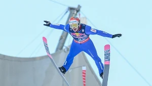 Paweł Wąsek podczas konkursu na mistrzostwach świata w lotach narciarskich na Kulm w Bad Mitterndorf