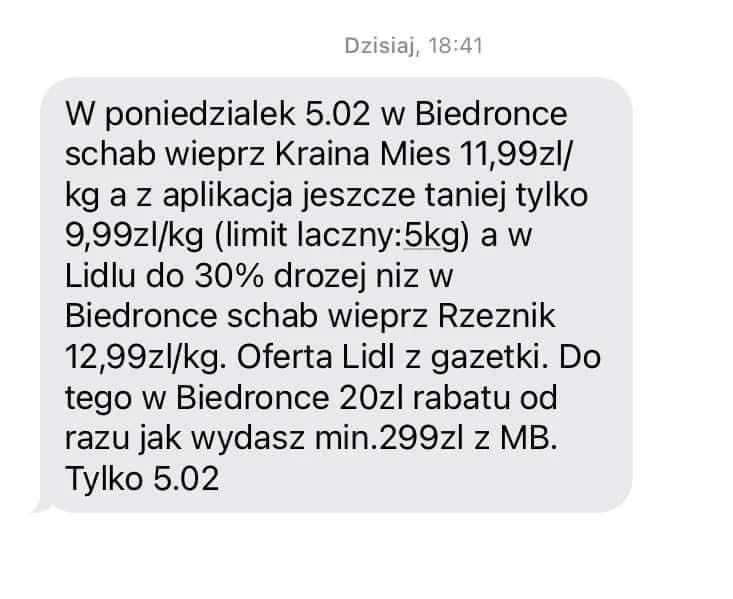 SMS od Biedronki / zrzut ekranu SMS od Biedronki / zrzut ekranu