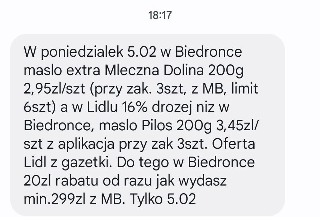 SMS od Biedronki / zrzut ekranu SMS od Biedronki / zrzut ekranu
