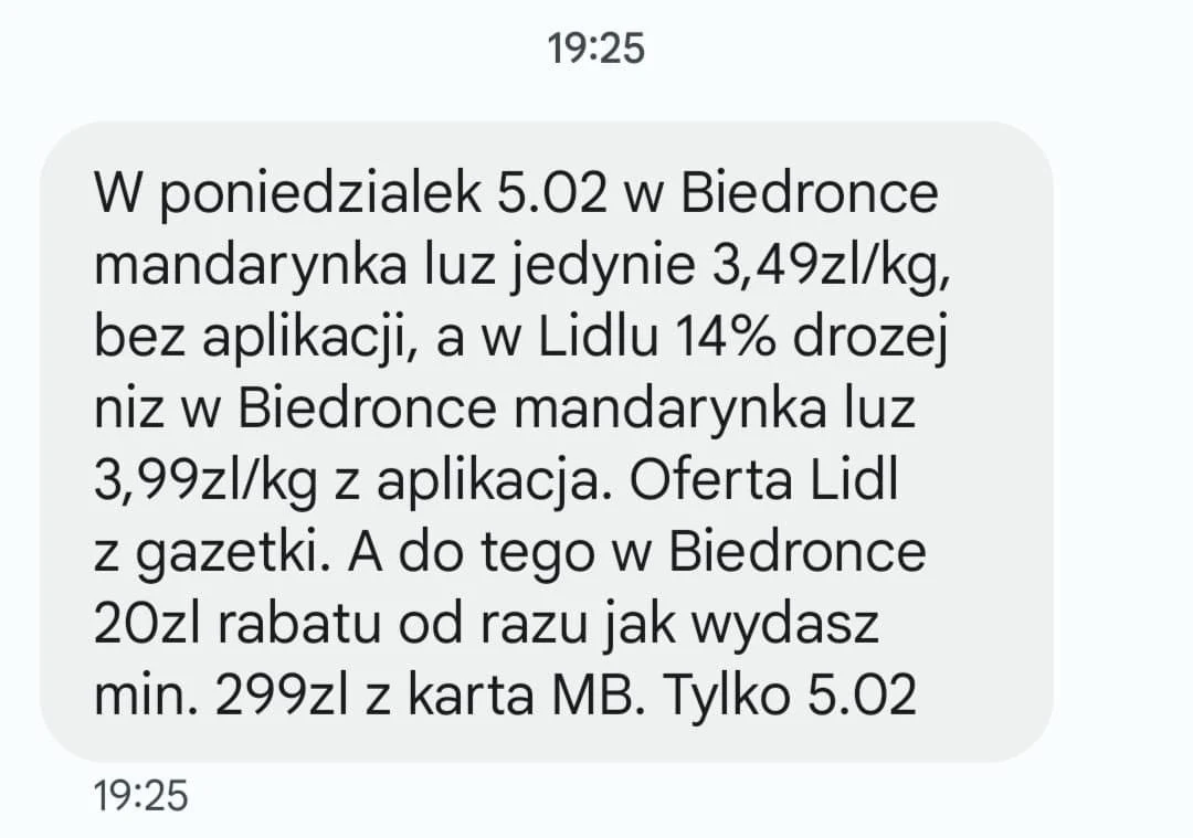 SMS od Biedronki / zrzut ekranu SMS od Biedronki / zrzut ekranu