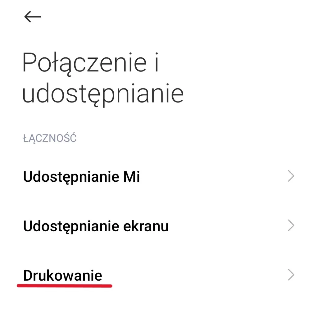 Opcje drukowania powinna być łatwa do odnalezienia. Można też skorzystać z wyszukiwarki ustawień i po prostu zacząć wpisywać "drukow..."