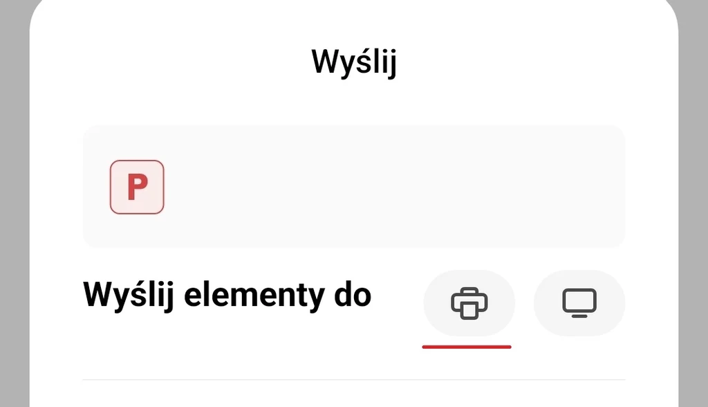 Opcja drukuj w menu "wyślij" otwartym  poziomu menedżera plików.