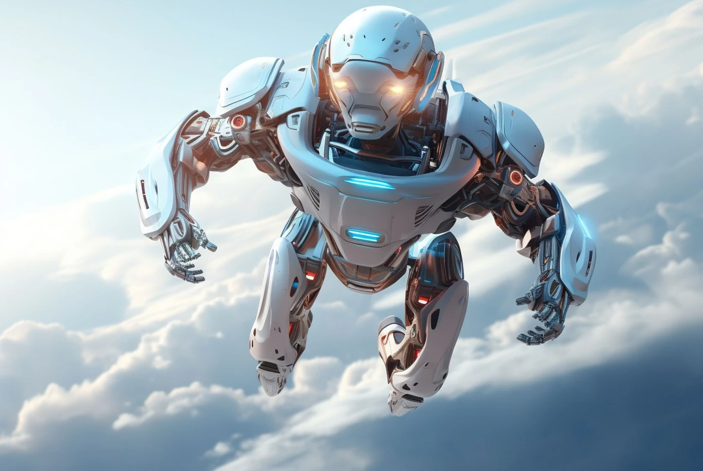Koncepcja latającego humanoidalnego robotycznego agenta wygenerowana przez AI Koncepcja latającego humanoidalnego robotycznego agenta wygenerowana przez AI