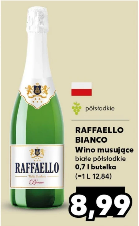 Raffaello Bianco Aromatyzowany napój winny owocowy półsłodki musujący gazowany 700 ml