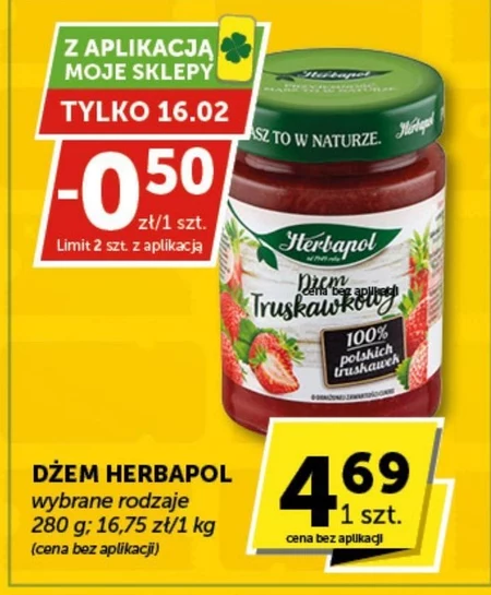 Herbapol Dżem truskawkowy o obniżonej zawartości cukru 280 g
