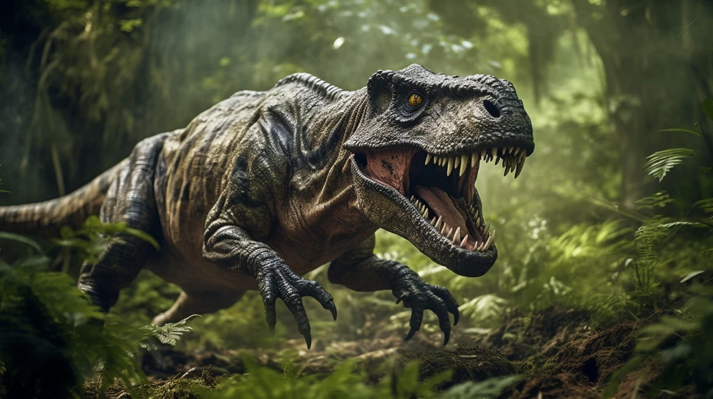 Rekonstrukcja tyranozaura, jednego z największych dinozaurów dwunożnych. AI stworzyło ją z trzema palcami; tyranozaur miał dwa