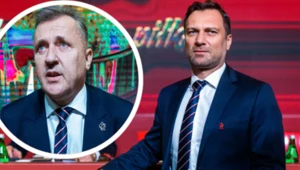 Prezes Polskiego Związku Piłki Nożnej Cezary Kulesza oraz dyrektor TVP Sport Jakub Kwiatkowski